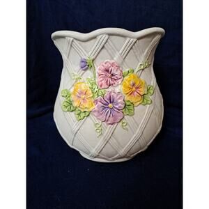 Hand Painted, Whimsical Ceramic Vase, Multicolor Lattice Work Spring Easter